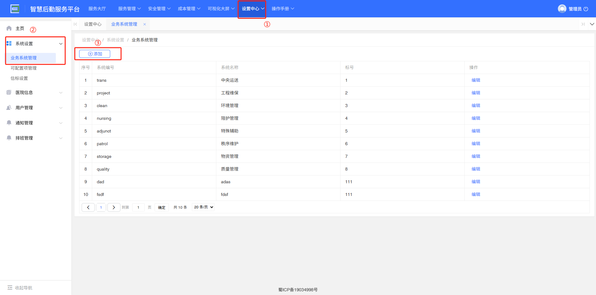 4-3-1：业务系统管理主页界面图