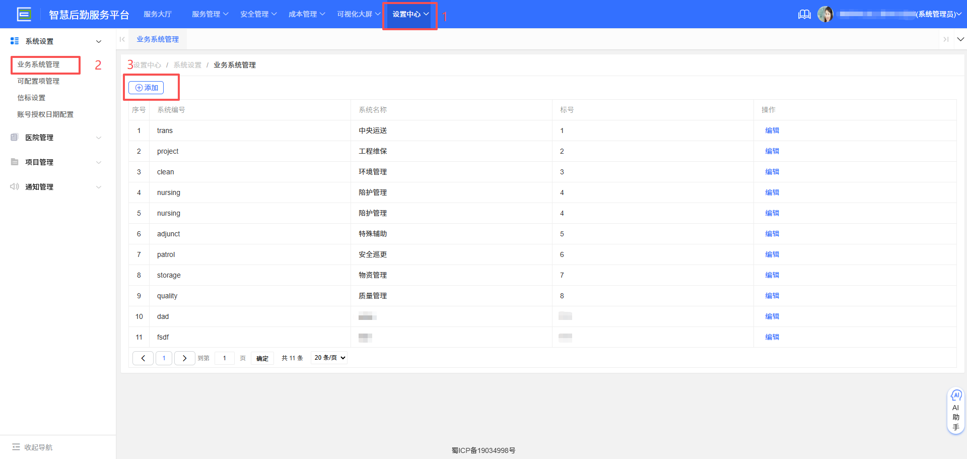 4-3-1:业务系统管理主页界面图
