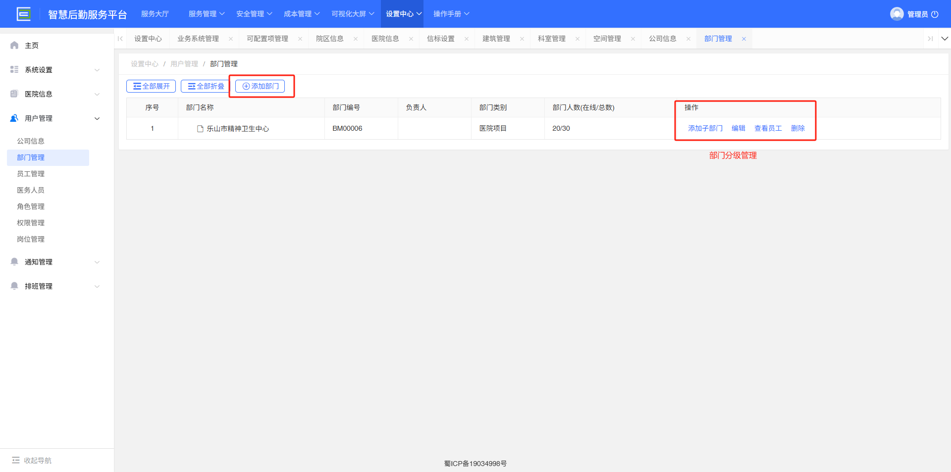 4-5-2：部门管理主界面</p>
</div>